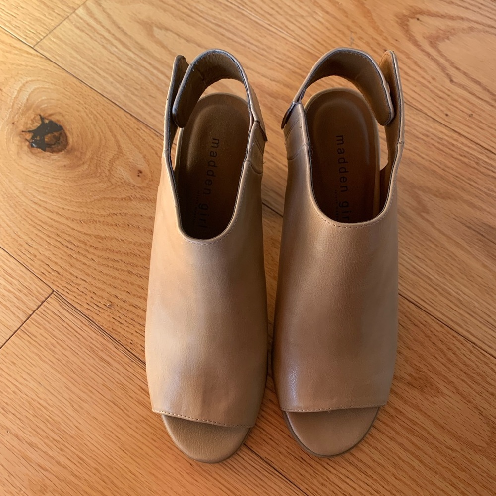PICK ANY 3 ITEMS FOR $10 - Madden Girl Tan Open-Toe Slingback Mules